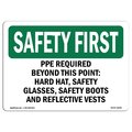 Signmission OSHA, PPE Required Beyond This Point-Hard Hat, 18in X 12in Rigid Plastic, 18" W, 12" H, Landscape OS-SF-P-1218-L-10696